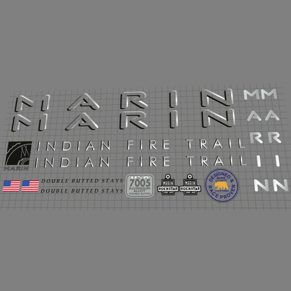 MARIN(マリン)INDIAN FIRE TRAIL(インディアンファイヤートレイル)フレームステッカーセット(1994/グレー/シルバー)