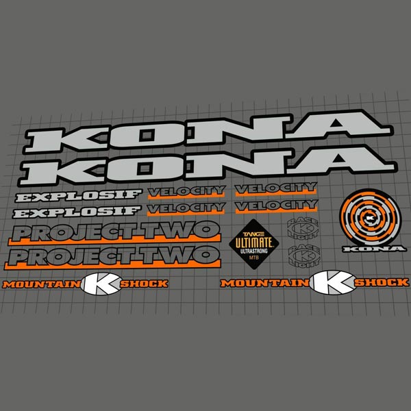 KONA(コナ)EXPLOSIF(エクスプロシフ)フレームステッカーセット(1994/シルバー/ブラック/オレンジ)