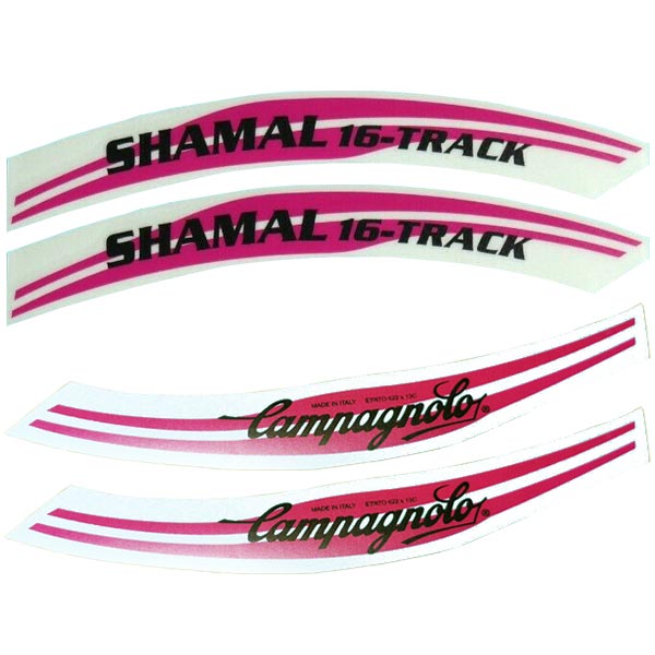 CAMPAGNOLO(カンパニョーロ)SHAMAL(シャマル)16 TRACK(トラック)ホイール用ロゴステッカー(リム1本分セット/ブラック/ピンク)