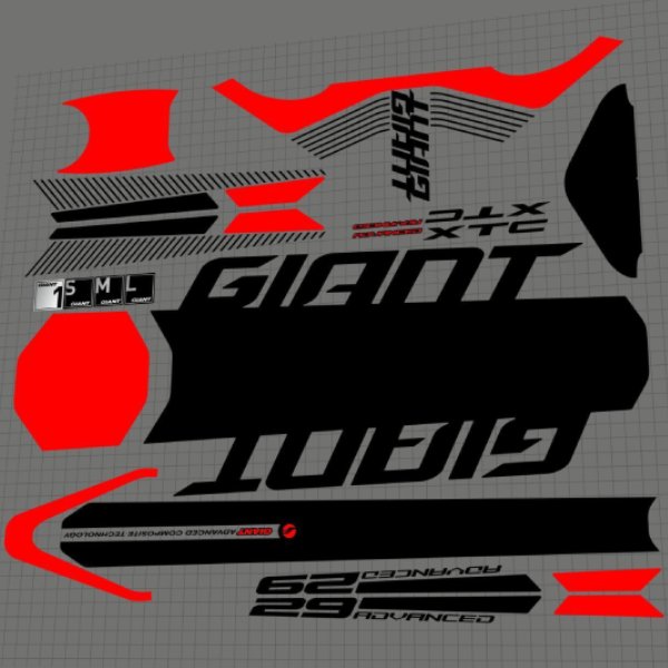 GIANT(ジャイアント)XTC Advanced SL 27.5フレームステッカーセット(2016/ブラック/レッド)
