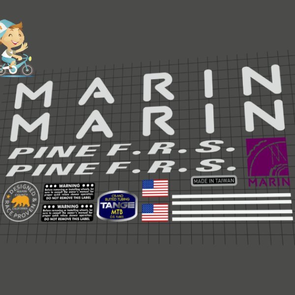 MARIN(マリン)PINE F.R.S.(パイン エフアールエス)フレームステッカーセット(1993/シルバー)