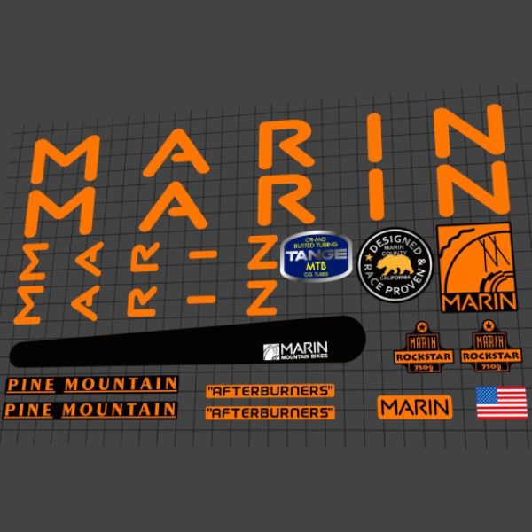 MARIN(マリン)PINE MOUNTAIN(パインマウンテン)フレームステッカーセット(1992/オレンジ)