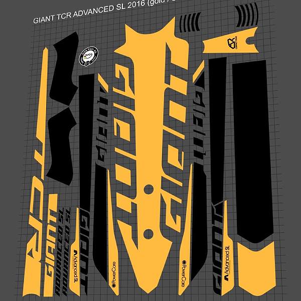 GIANT(ジャイアント)TCR Advanced SLフレームステッカーセット(2016-2019/ゴールド/ブラック)