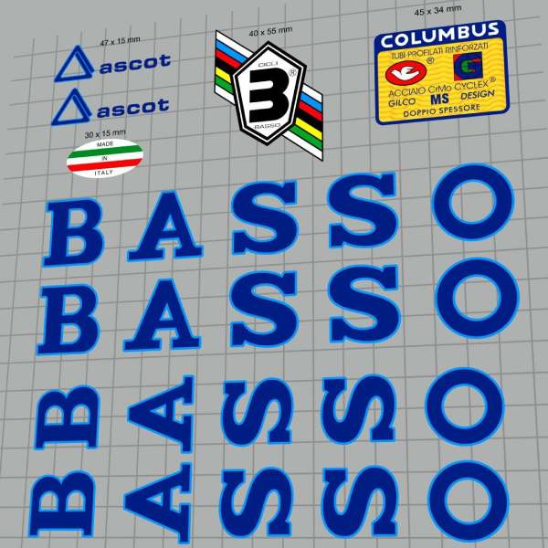 BASSO(バッソ)ascot(アスコット)フレームステッカーセット(1990/ダークブルー/ライトブルーアウトライン)