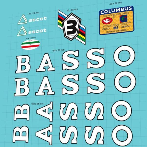 BASSO(バッソ)ascot(アスコット)フレームステッカーセット(1990/ホワイト/ブラックアウトライン)