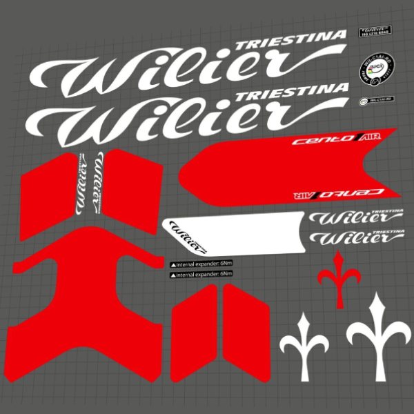 Wilier(ウィリエール)TRIESTINA(トリエスティーナ)cento 1 AIRフレームステッカーセット(2020/レッド/ホワイト)