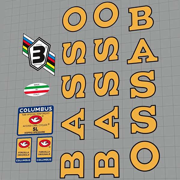 BASSO(バッソ)GAP(ギャップ)フレームステッカーセット(1990/ゴールド/ブラックアウトライン)