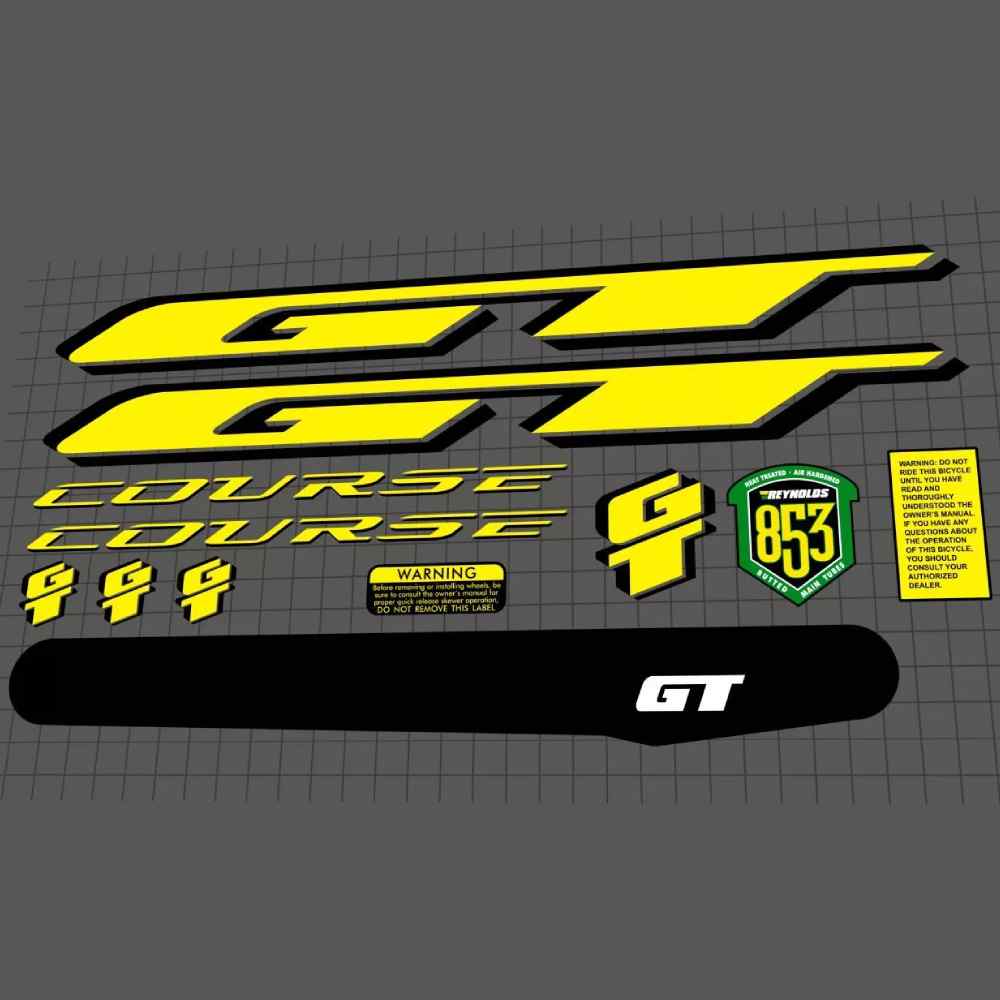 GT(ジーティ)COURSE(クールス)フレームステッカーセット(1998/イエロー)