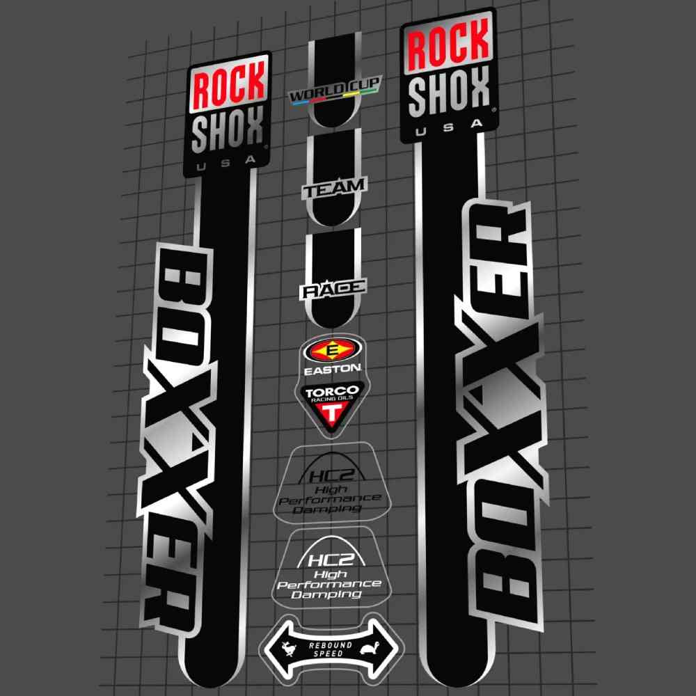 ROCK SHOX(ロックショックス)BOXXER(ボクサー)TEAM RACE WORLD CUP(チームレースワールドカップ)フロントサスペンションフォークステッカーセット(2003/ブラック/シルバー)