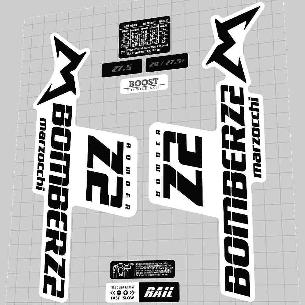 MARZOCCHI(マルゾッキ)BOMBER(ボンバー)Z2フロントサスペンションフォークステッカーセット(2019/ブラック/ホワイト)
