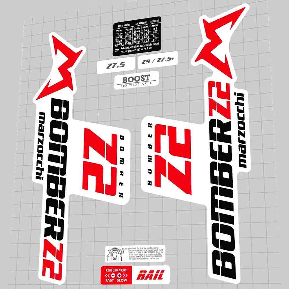 MARZOCCHI(マルゾッキ)BOMBER(ボンバー)Z2フロントサスペンションフォークステッカーセット(2019/レッド/ブラック/ホワイト)