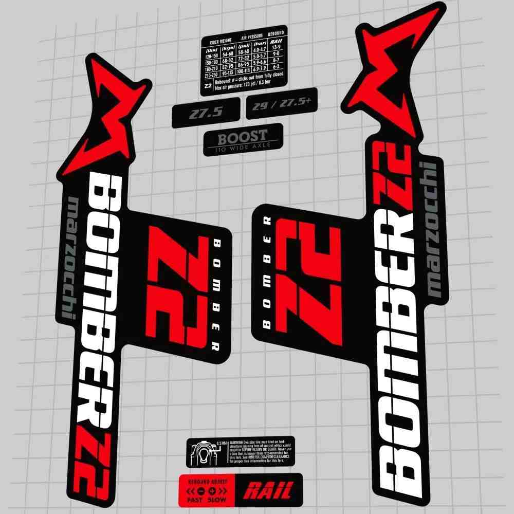 MARZOCCHI(マルゾッキ)BOMBER(ボンバー)Z2フロントサスペンションフォークステッカーセット(2019/レッド/ホワイト/ブラック)