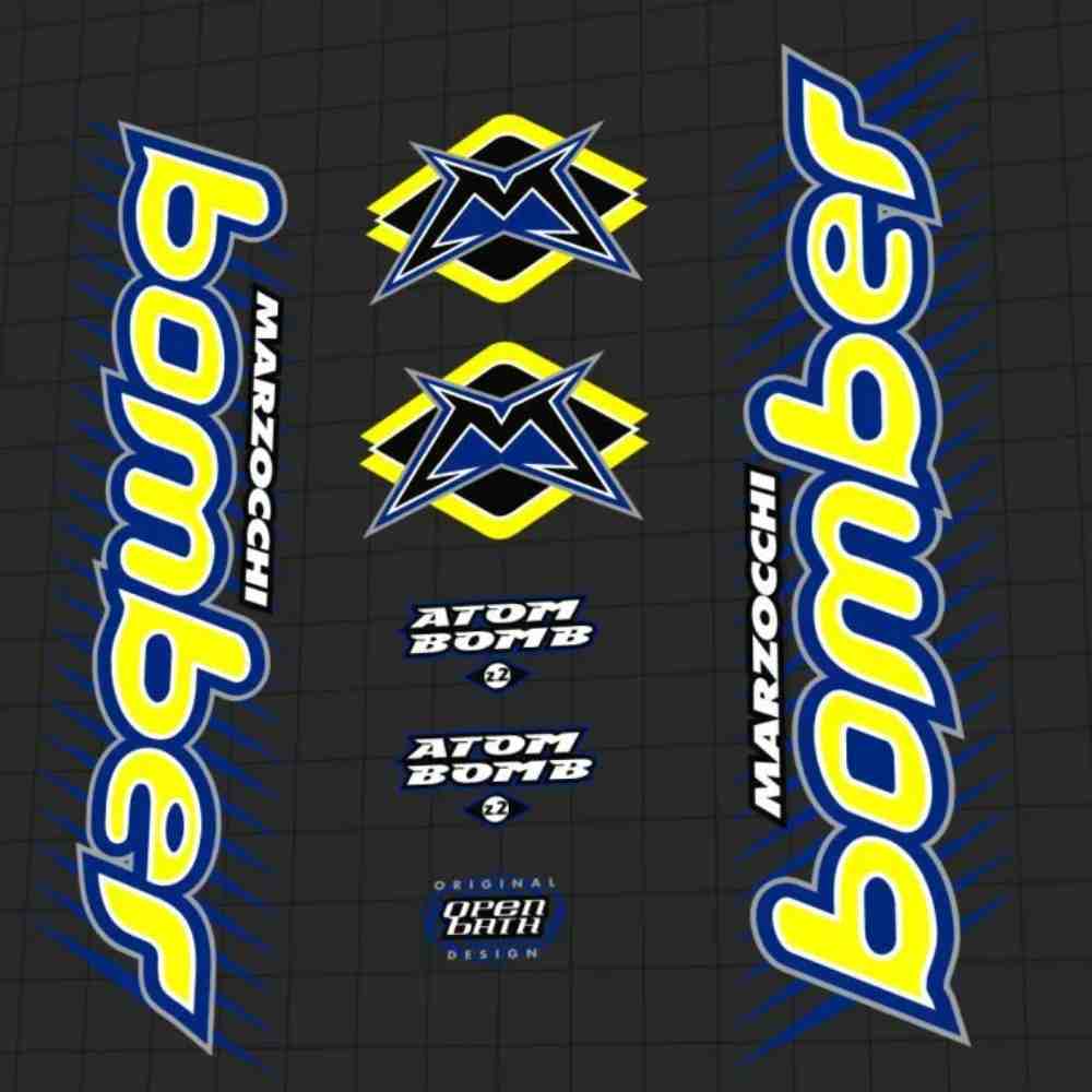 MARZOCCHI(マルゾッキ)bomber ATOM BOMB(ボンバーアトムボム)Z2フロントサスペンションフォークステッカーセット(1999/イエロー)