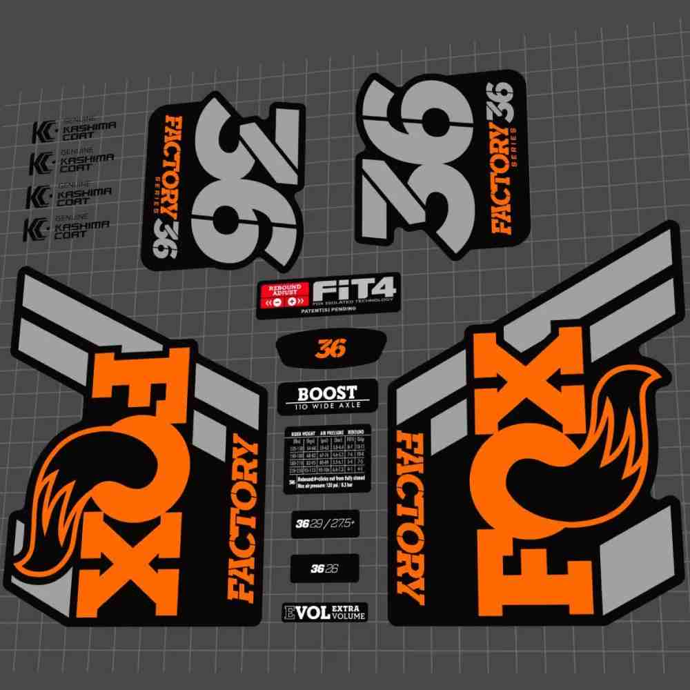 FOX(フォックス)FACTORY(ファクトリー)36フロントサスペンションフォークステッカーセット(2018/オレンジ/グレー)