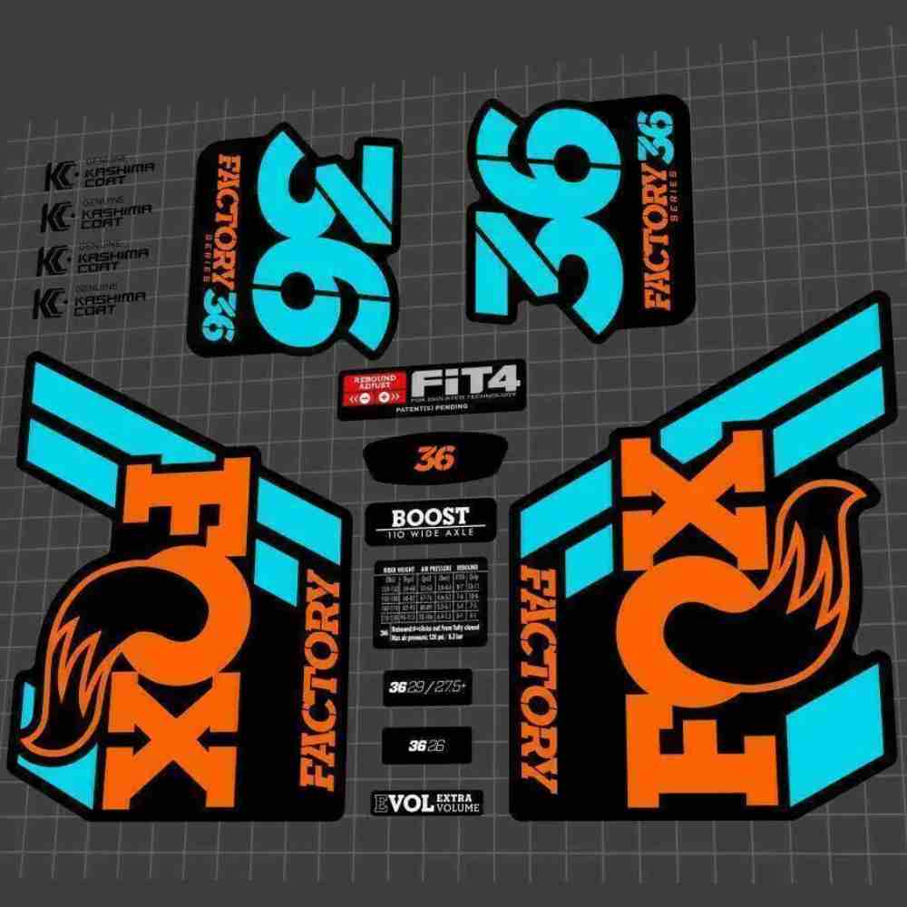 FOX(フォックス)FACTORY(ファクトリー)36フロントサスペンションフォークステッカーセット(2018/オレンジ/ライトブルー)