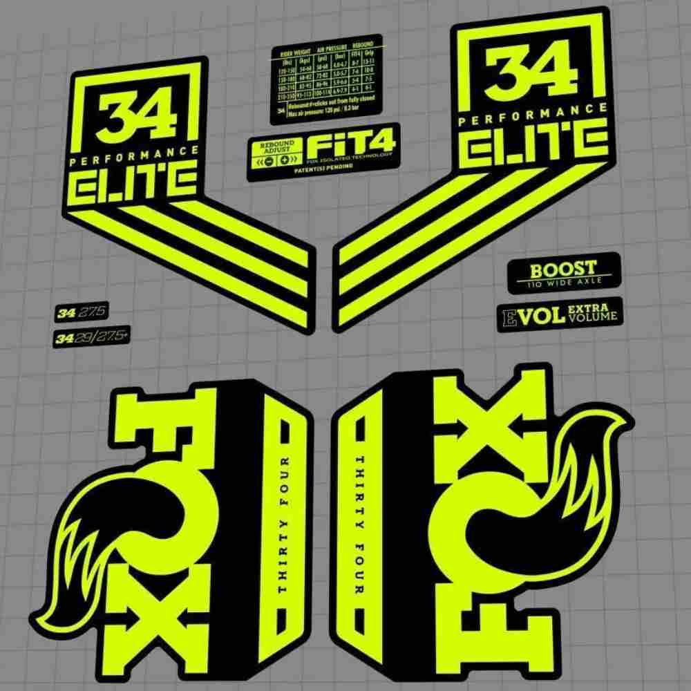 FOX(フォックス)34 Performance Elite FLOAT(パフォーマンスエリートフロート)フロントサスペンションフォークステッカーセット(2018/フルオグリーン)