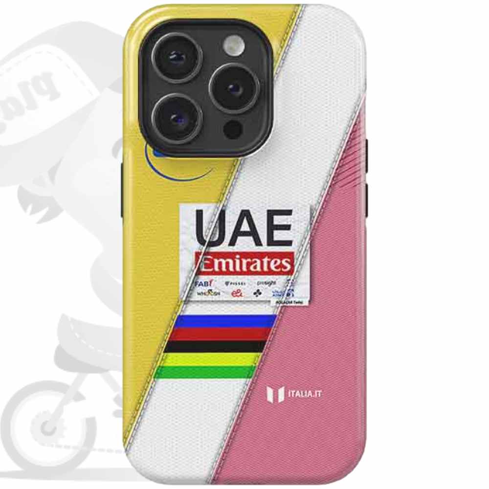 UAE Team Emirates(ユーエーイーチームエミレーツ)iPhoneカバー(Tadej Pogacar(タジェイポガチャル)2024 Triple Crown(トリプルクラウン)Bデザイン)
