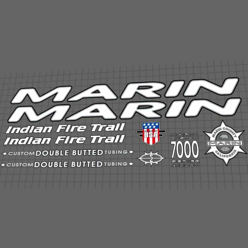 MARIN(マリン)INDIAN FIRE TRAIL(インディアンファイヤートレイル)フレームステッカーセット(1997/ホワイト/シルバー)
