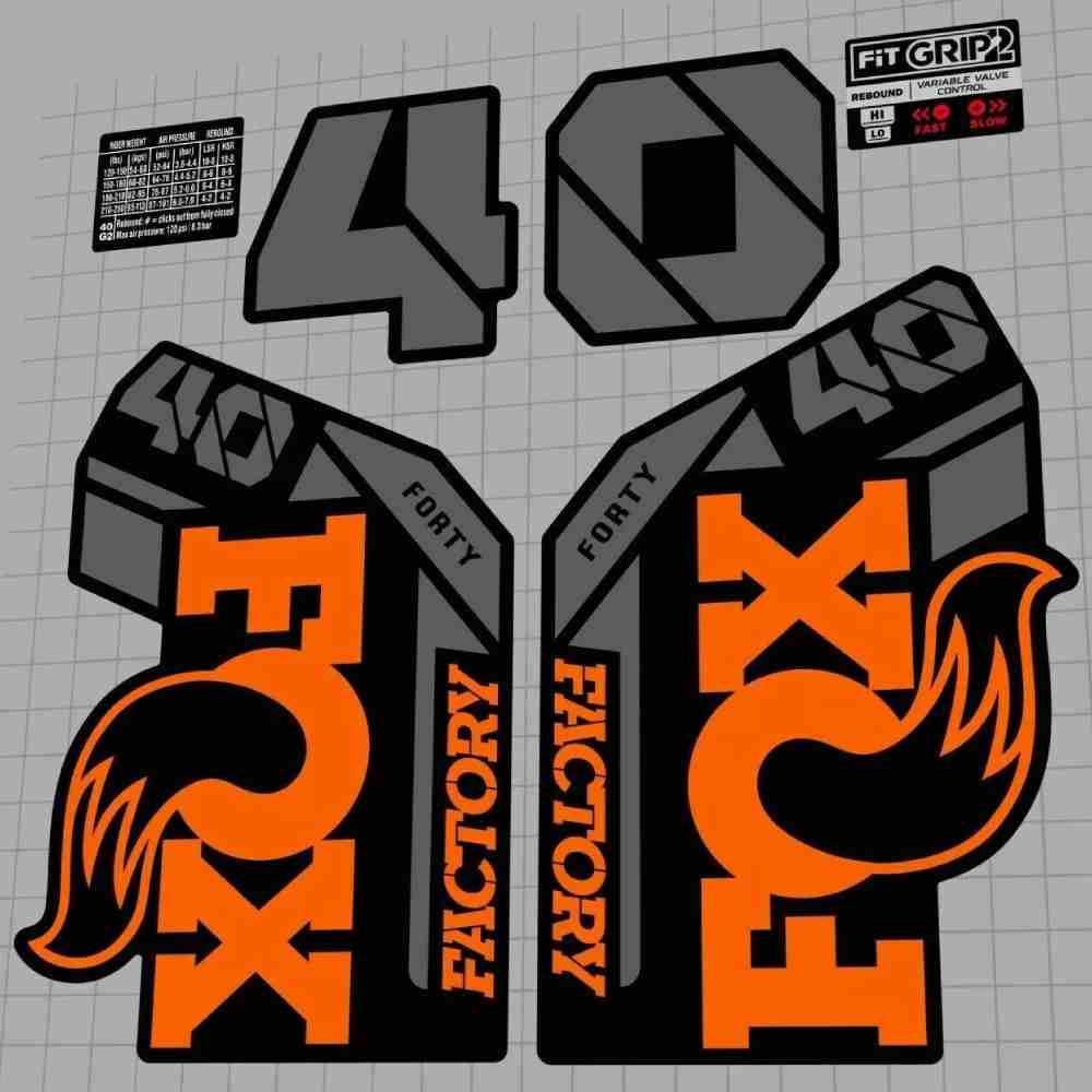 FOX(フォックス)40フロントサスペンションフォークステッカーセット(2021/オレンジ/グレー)