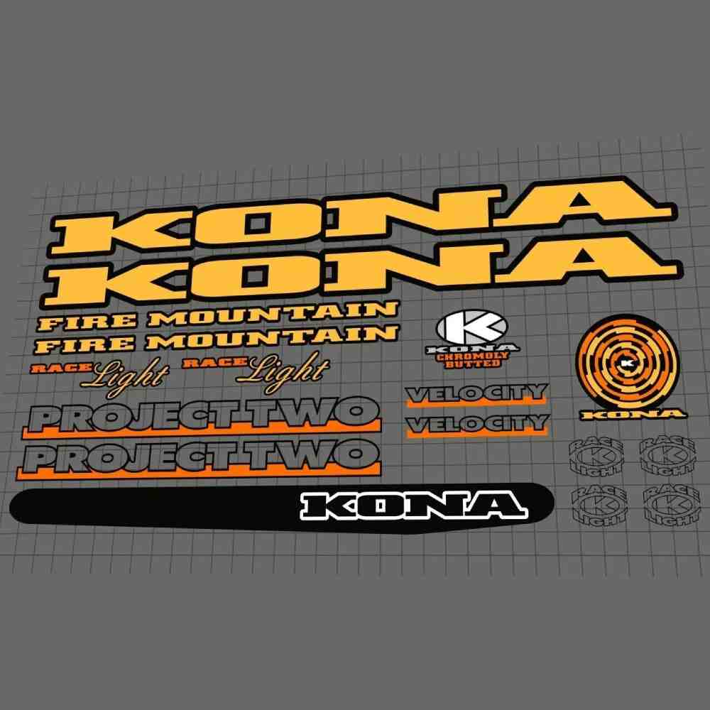 KONA(コナ)FIRE MOUNTAIN(ファイアーマウンテン)フレームステッカーセット(1995/オレンジ/ブラックアウトライン)