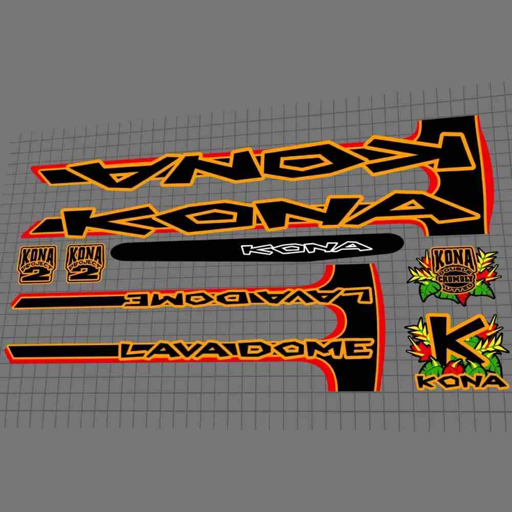 KONA(コナ)LAVA DOME(ラヴァドーム)フレームステッカーセット(1997/ブラック/オレンジアウトライン)