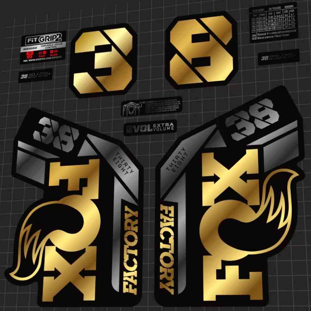 FOX FACTORY(フォックスファクトリー)38フロントサスペンションフォークステッカーセット(2025/Gold/Graphite)