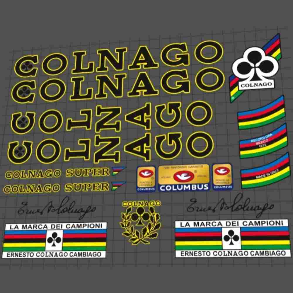 COLNAGO(コルナゴ)SUPER(スーパー)フレームステッカーセット(ブラック/イエローアウトライン)