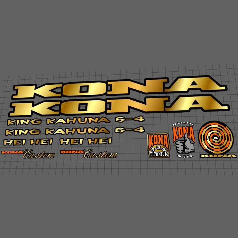 KONA(コナ)HEI HEI KING KAHUNA(ヘイヘイキングカフナ)6-4フレームステッカーセット(1996/ゴールド/ブラックアウトライン)