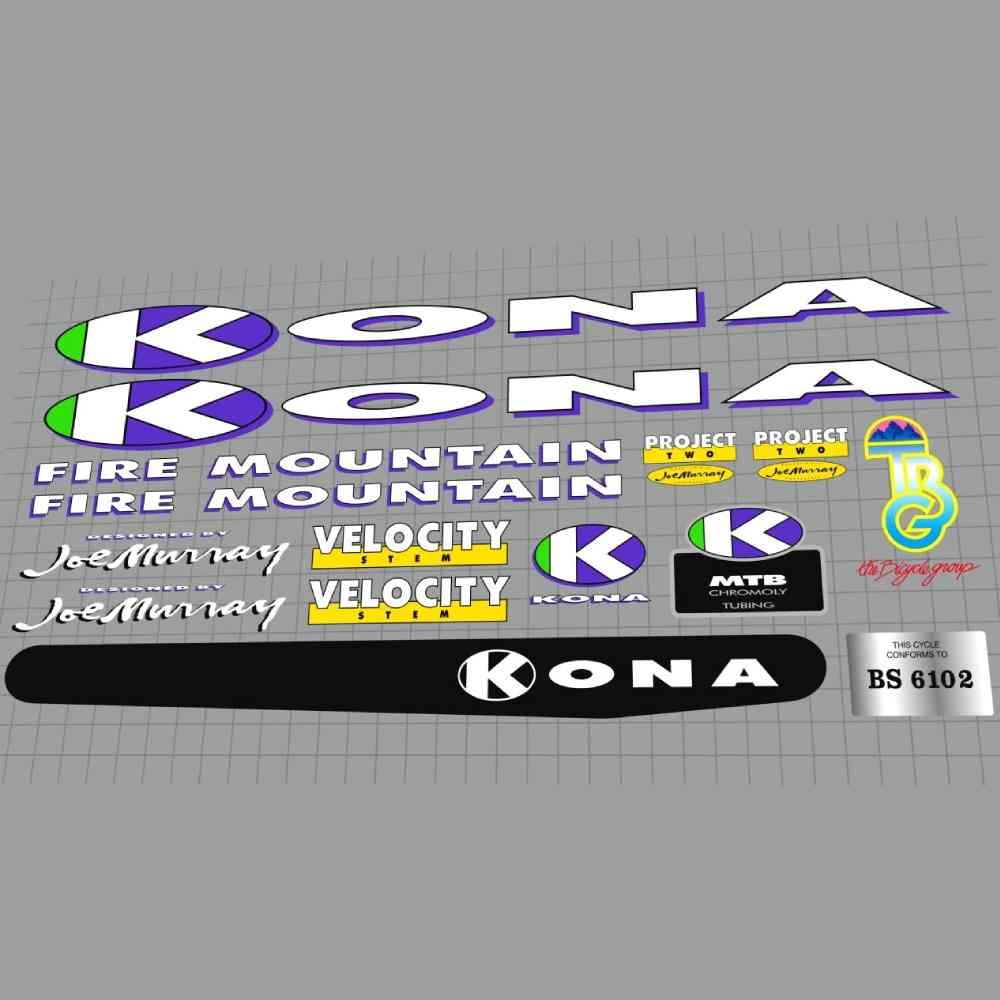 KONA(コナ)FIRE MOUNTAIN(ファイアーマウンテン)フレームステッカーセット(1992/ホワイト/パープルアウトライン)