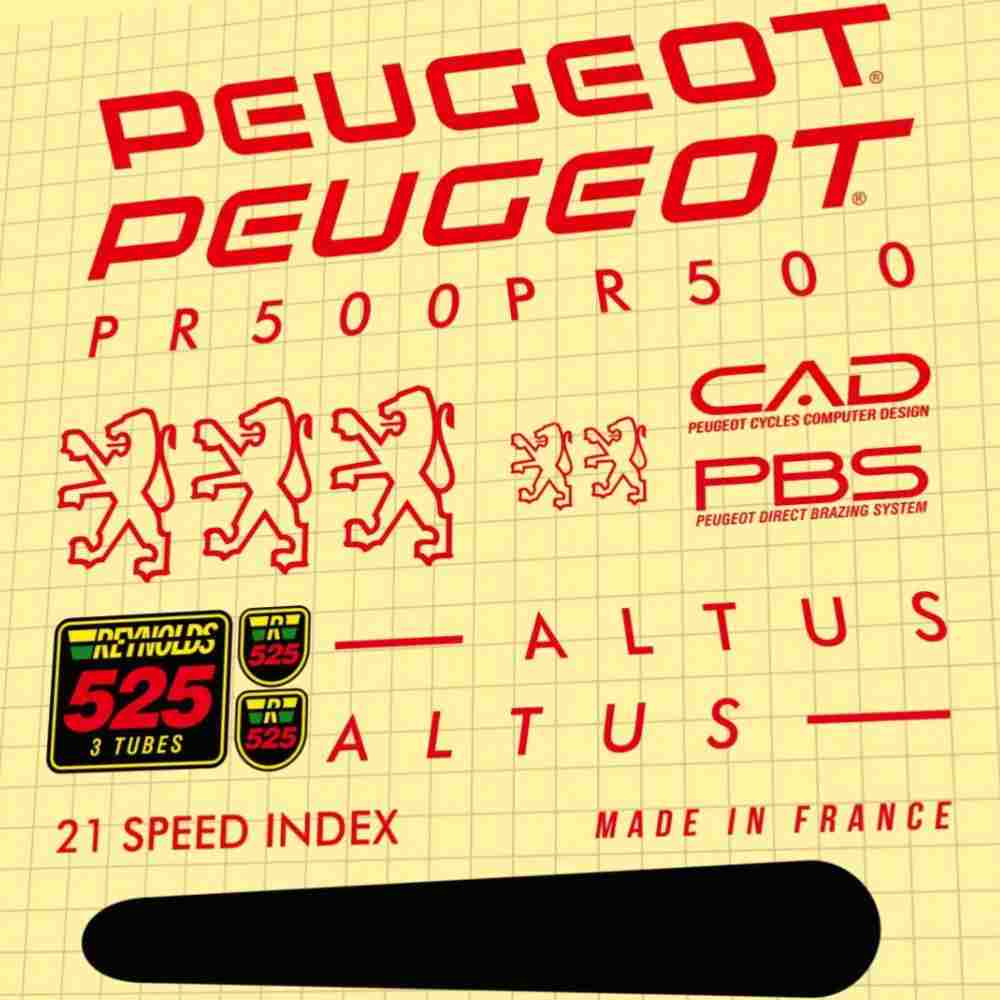 PEUGEOT(プジョー)PR500 ALTUSフレームステッカーセット(1992/レッド)