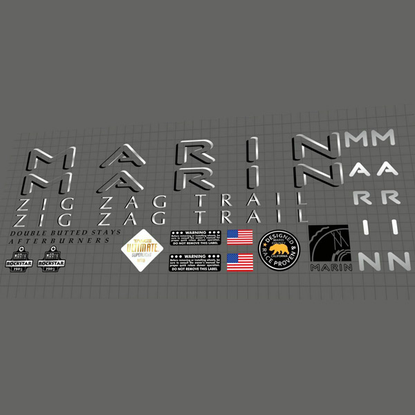 MARIN(マリン)ZIG ZAG TRAIL(ジグザグトレイル)フレームステッカーセット(1994/グレー/シルバー)