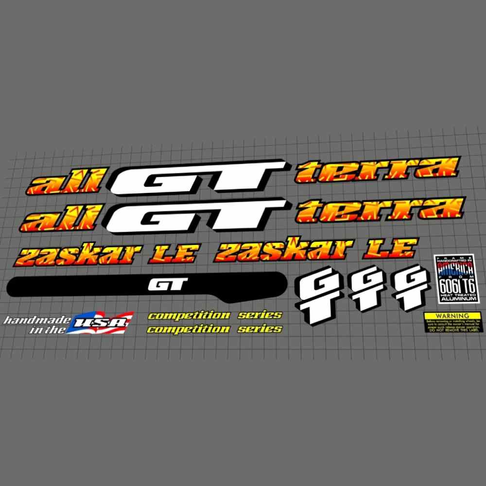 GT(ジーティー)ZASKAR LE(ザスカーエルイー)フレームステッカーセット(1994/レッド/イエロー)